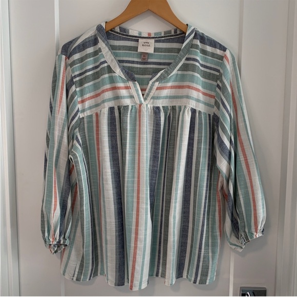 NWT Knox rose flutter sleeve shirt striped 2X runs big like a 3X - Picture 1 of 6